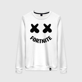 Женский свитшот хлопок с принтом FORTNITE x MARSHMELLO  в Белгороде, 100% хлопок | прямой крой, круглый вырез, на манжетах и по низу широкая трикотажная резинка  | 2019 | armor | armour | cybersport | esport | fortnite | game | llama | logo | броня | игра | киберспорт | лама | фиолетовый | фирменные цвета | фортнайт