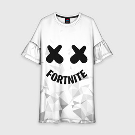 Детское платье 3D с принтом FORTNITE x MARSHMELLO в Белгороде, 100% полиэстер | прямой силуэт, чуть расширенный к низу. Круглая горловина, на рукавах — воланы | Тематика изображения на принте: 2019 | armor | armour | cybersport | esport | fortnite | game | llama | logo | броня | игра | киберспорт | лама | фиолетовый | фирменные цвета | фортнайт