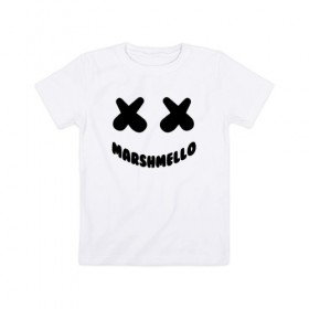 Детская футболка хлопок с принтом MARSHMELLO в Белгороде, 100% хлопок | круглый вырез горловины, полуприлегающий силуэт, длина до линии бедер | dj | marshmello | usa | америка | клубная музыка | маршмелло | музыка | музыкант