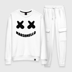 Женский костюм хлопок с принтом MARSHMELLO в Белгороде, 100% хлопок | на свитшоте круглая горловина, мягкая резинка по низу. Брюки заужены к низу, на них два вида карманов: два 