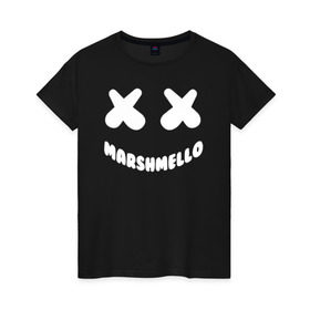 Женская футболка хлопок с принтом MARSHMELLO в Белгороде, 100% хлопок | прямой крой, круглый вырез горловины, длина до линии бедер, слегка спущенное плечо | 