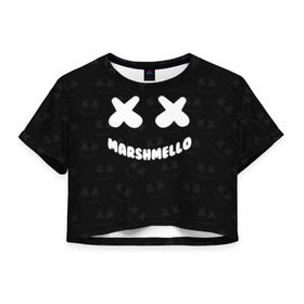 Женская футболка Cropp-top с принтом MARSHMELLO в Белгороде, 100% полиэстер | круглая горловина, длина футболки до линии талии, рукава с отворотами | dj | marshmello | usa | америка | клубная музыка | маршмелло | музыка | музыкант