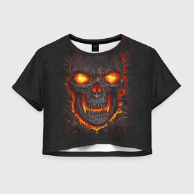Женская футболка 3D укороченная с принтом Skull Lava в Белгороде, 100% полиэстер | круглая горловина, длина футболки до линии талии, рукава с отворотами | dead | demon | devil | executioner | metal | punisher | rap | rock | satan | skull | swag | каратель | метал | палач | рок | скелет | череп