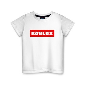 Детская футболка хлопок с принтом ROBLOX в Белгороде, 100% хлопок | круглый вырез горловины, полуприлегающий силуэт, длина до линии бедер | game | gamer | logo | minecraft | roblox | simulator | игра | конструктор | лого | симулятор | строительство | фигура