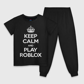 Детская пижама хлопок с принтом Keep Calm and Play Roblox в Белгороде, 100% хлопок |  брюки и футболка прямого кроя, без карманов, на брюках мягкая резинка на поясе и по низу штанин
 | Тематика изображения на принте: game | keep calm | logo | play roblox | roblox | детский | замолчи | заткнись | играй | кип калм | лого | логотип | надпись | ребенку | ребенок | роблокс