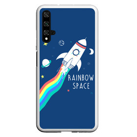 Чехол для Honor 20 с принтом Rainbow space в Белгороде, Силикон | Область печати: задняя сторона чехла, без боковых панелей | Тематика изображения на принте: children | drawing | fire | flight | infinity | moon | planets | rainbow | rocket | space | stars | train | universe | wh | белый | бесконечность | вселенная | детский | звезды | космос | луна | надпись | огонь | планеты | полет | радуга | ракета | рисуно