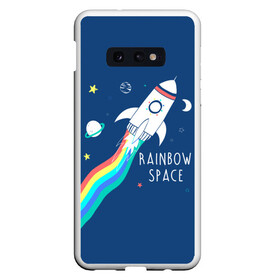 Чехол для Samsung S10E с принтом Rainbow space в Белгороде, Силикон | Область печати: задняя сторона чехла, без боковых панелей | Тематика изображения на принте: children | drawing | fire | flight | infinity | moon | planets | rainbow | rocket | space | stars | train | universe | wh | белый | бесконечность | вселенная | детский | звезды | космос | луна | надпись | огонь | планеты | полет | радуга | ракета | рисуно