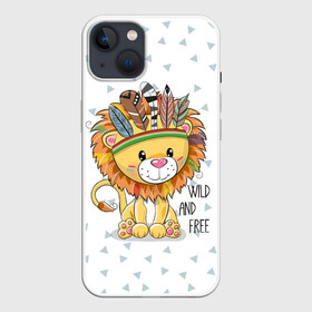 Чехол для iPhone 13 с принтом Wild and free. lion. в Белгороде,  |  | animal | free | ki | lion | predator | toy | wild | белый | воин | грива | детский | дикий | животное | игрушка | индеец | красивый | лев | львёнок | малыш | милый | надпись | перья | повязка | раскраска | рисунок | свободный