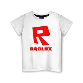 Детская футболка хлопок с принтом ROBLOX в Белгороде, 100% хлопок | круглый вырез горловины, полуприлегающий силуэт, длина до линии бедер | game | gamer | logo | minecraft | roblox | simulator | игра | конструктор | лого | симулятор | строительство | фигура