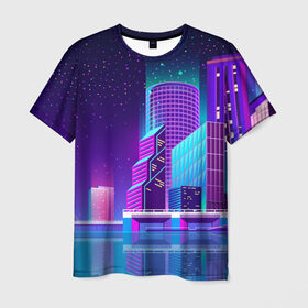 Мужская футболка 3D с принтом Neon Nights в Белгороде, 100% полиэфир | прямой крой, круглый вырез горловины, длина до линии бедер | city | neon синтвейв | retrowave | synthwave | горо | неон | ночь | ретровейв