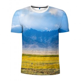 Мужская футболка 3D спортивная с принтом Красочная долина в Белгороде, 100% полиэстер с улучшенными характеристиками | приталенный силуэт, круглая горловина, широкие плечи, сужается к линии бедра | Тематика изображения на принте: горы | долина | небо | поле | природа