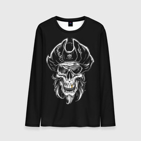 Мужской лонгслив 3D с принтом Пиратский череп в Белгороде, 100% полиэстер | длинные рукава, круглый вырез горловины, полуприлегающий силуэт | dead | demon | devil | executioner | metal | pirat | punisher | rap | rock | satan | sea | skull | swag | каратель | метал | море | океан | палач | пират | рок | скелет | череп