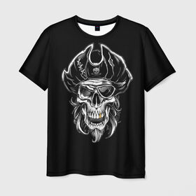Мужская футболка 3D с принтом Пиратский череп в Белгороде, 100% полиэфир | прямой крой, круглый вырез горловины, длина до линии бедер | dead | demon | devil | executioner | metal | pirat | punisher | rap | rock | satan | sea | skull | swag | каратель | метал | море | океан | палач | пират | рок | скелет | череп