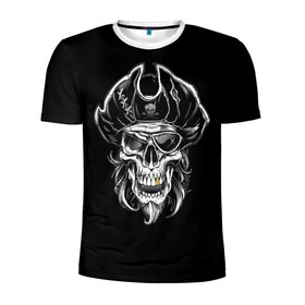 Мужская футболка 3D спортивная с принтом Пиратский череп в Белгороде, 100% полиэстер с улучшенными характеристиками | приталенный силуэт, круглая горловина, широкие плечи, сужается к линии бедра | dead | demon | devil | executioner | metal | pirat | punisher | rap | rock | satan | sea | skull | swag | каратель | метал | море | океан | палач | пират | рок | скелет | череп