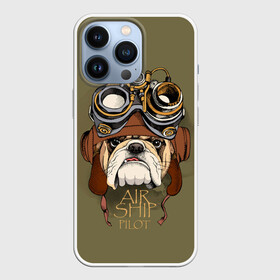 Чехол для iPhone 13 Pro с принтом Air ship pilot в Белгороде,  |  | aircraft | angry | animal | breed | bulldog | dog | pilot | predator | t | бульдог | взгляд | воздушное | графика | животное | злой | зуб | зубы | надпись | очки | пилот | порода | рисунок | самолет | синий | собака | судно | текст