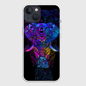 Чехол для iPhone 13 с принтом Слон в Белгороде,  |  | african | animal | big | bright | colorful | drawing | ears | elephant | ethnic | fangs | gr | ornament | pattern | trunk | африканский | большой | графика | животное | клыки | орнамент | разноцветный | рисунок | слон | трафарет | узор | уши | фон | хобот