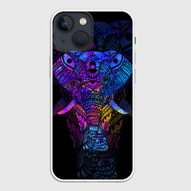 Чехол для iPhone 13 mini с принтом Слон в Белгороде,  |  | african | animal | big | bright | colorful | drawing | ears | elephant | ethnic | fangs | gr | ornament | pattern | trunk | африканский | большой | графика | животное | клыки | орнамент | разноцветный | рисунок | слон | трафарет | узор | уши | фон | хобот