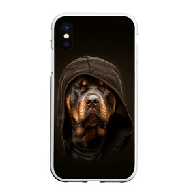 Чехол для iPhone XS Max матовый с принтом Ротвейлер в капюшоне в Белгороде, Силикон | Область печати: задняя сторона чехла, без боковых панелей | rottweiler | капюшон | молоссы | пастух | пёс | собака | щенок
