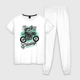Женская пижама хлопок с принтом Мотоцикл в Белгороде, 100% хлопок | брюки и футболка прямого кроя, без карманов, на брюках мягкая резинка на поясе и по низу штанин | байк | мото | мотоцикл