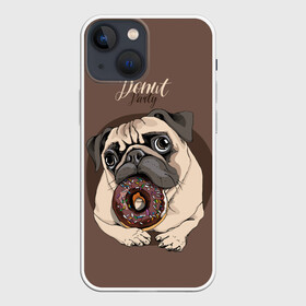 Чехол для iPhone 13 mini с принтом Donut party в Белгороде,  |  | animal | baking | breed | chocolate | dog | donut | dr | eating | homemade | looking | party | pug | sweetness | вечеринка | выпечка | графика | домашнее | животное | картинка | кушает | мопс | надпись | пончик | порода | рисунок | сладость