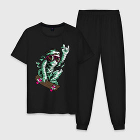 Мужская пижама хлопок с принтом Мумия на Скейте в Белгороде, 100% хлопок | брюки и футболка прямого кроя, без карманов, на брюках мягкая резинка на поясе и по низу штанин
 | 