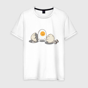 Мужская футболка хлопок с принтом Soul в Белгороде, 100% хлопок | прямой крой, круглый вырез горловины, длина до линии бедер, слегка спущенное плечо. | белок | душа | желток | омлет | приведение | призрак | разбитый | юмор | яичко | яйцо