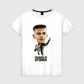 Женская футболка хлопок с принтом Dybala в Белгороде, 100% хлопок | прямой крой, круглый вырез горловины, длина до линии бедер, слегка спущенное плечо | champion | cr7 | cristiano | game | goal | italy | juventus | madrid | real | ronaldo | spain | team | буффон | гол | дибала | золотой мяч | игрок | испания | италия | криштиану | мадрид | португалия | реал | роналду | спорт | тренер | футбол | 