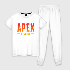 Женская пижама хлопок с принтом APEX LEGENDS в Белгороде, 100% хлопок | брюки и футболка прямого кроя, без карманов, на брюках мягкая резинка на поясе и по низу штанин | apex | apex legends | battle | battle royal | titanfall | апекс | апекс легендс | батл рояль | битва | война | королевская битва
