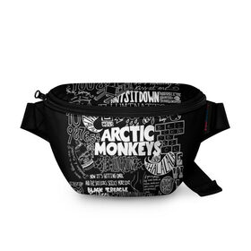 Поясная сумка 3D с принтом Arctic Monkeys в Белгороде, 100% полиэстер | плотная ткань, ремень с регулируемой длиной, внутри несколько карманов для мелочей, основное отделение и карман с обратной стороны сумки застегиваются на молнию | arctic monkeys | алекс тёрнер | арктик манкиз | группы | джейми кук | инди | музыка | мэтт хелдерс | ник омэлли | постпанк | рок