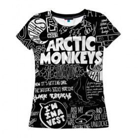 Женская футболка 3D с принтом Arctic Monkeys в Белгороде, 100% полиэфир ( синтетическое хлопкоподобное полотно) | прямой крой, круглый вырез горловины, длина до линии бедер | arctic monkeys | алекс тёрнер | арктик манкиз | группы | джейми кук | инди | музыка | мэтт хелдерс | ник омэлли | постпанк | рок