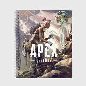 Тетрадь с принтом APEX Legends в Белгороде, 100% бумага | 48 листов, плотность листов — 60 г/м2, плотность картонной обложки — 250 г/м2. Листы скреплены сбоку удобной пружинной спиралью. Уголки страниц и обложки скругленные. Цвет линий — светло-серый
 | 2 | 2019 | 3 | apex | game | legends | titanfall | игра | титанфолл