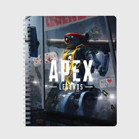 Тетрадь с принтом APEX Legends в Белгороде, 100% бумага | 48 листов, плотность листов — 60 г/м2, плотность картонной обложки — 250 г/м2. Листы скреплены сбоку удобной пружинной спиралью. Уголки страниц и обложки скругленные. Цвет линий — светло-серый
 | 2 | 2019 | 3 | apex | game | legends | titanfall | игра | титанфолл