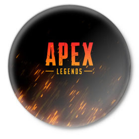 Значок с принтом APEX LEGENDS BATTLE ROYAL в Белгороде,  металл | круглая форма, металлическая застежка в виде булавки | apex | apex legends | battle | battle royal | fire | titanfall | апекс | апекс легендс | батл рояль | битва | война | королевская битва | огонь