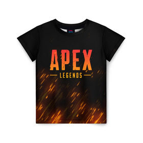 Детская футболка 3D с принтом APEX LEGENDS BATTLE ROYAL в Белгороде, 100% гипоаллергенный полиэфир | прямой крой, круглый вырез горловины, длина до линии бедер, чуть спущенное плечо, ткань немного тянется | Тематика изображения на принте: apex | apex legends | battle | battle royal | fire | titanfall | апекс | апекс легендс | батл рояль | битва | война | королевская битва | огонь