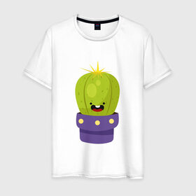 Мужская футболка хлопок с принтом Веселый кактус в Белгороде, 100% хлопок | прямой крой, круглый вырез горловины, длина до линии бедер, слегка спущенное плечо. | 