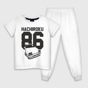 Детская пижама хлопок с принтом Toyota AE86 Hachiroku в Белгороде, 100% хлопок |  брюки и футболка прямого кроя, без карманов, на брюках мягкая резинка на поясе и по низу штанин
 | Тематика изображения на принте: ae86 hachiroku | hachiroku | toyota | toyota ae86 | toyota ae86 hachiroku | хачироку