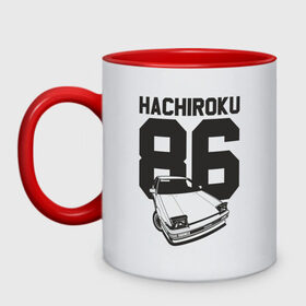Кружка двухцветная с принтом Toyota AE86 Hachiroku в Белгороде, керамика | объем — 330 мл, диаметр — 80 мм. Цветная ручка и кайма сверху, в некоторых цветах — вся внутренняя часть | ae86 hachiroku | hachiroku | toyota | toyota ae86 | toyota ae86 hachiroku | хачироку