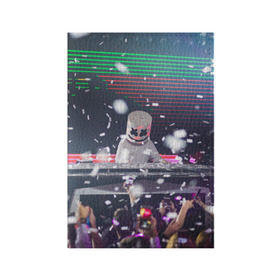 Обложка для паспорта матовая кожа с принтом Marshmello в Белгороде, натуральная матовая кожа | размер 19,3 х 13,7 см; прозрачные пластиковые крепления | Тематика изображения на принте: alone | beautiful now | disc | dj | jockey | marshmallow | американский | диджей | дискотека | маршмэллоу | продюсер