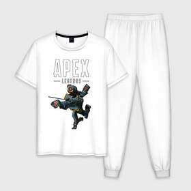 Мужская пижама хлопок с принтом APEX - Pathfinder в Белгороде, 100% хлопок | брюки и футболка прямого кроя, без карманов, на брюках мягкая резинка на поясе и по низу штанин
 | apex | apex legends | battle royale | br | games | new | titanfall | ttf | апекс | апех | бангалор | батл рояль | бладхаунд | игры | каустик | лайфлайн | мираж | рэйф | тайтанфол | титанфол