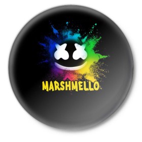 Значок с принтом Marshmello в Белгороде,  металл | круглая форма, металлическая застежка в виде булавки | alone | beautiful now | disc | dj | jockey | marshmallow | американский | диджей | дискотека | маршмэллоу | продюсер