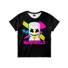 Детская футболка 3D с принтом Marshmello в Белгороде, 100% гипоаллергенный полиэфир | прямой крой, круглый вырез горловины, длина до линии бедер, чуть спущенное плечо, ткань немного тянется | alone | beautiful now | disc | dj | jockey | marshmallow | американский | диджей | дискотека | маршмэллоу | продюсер