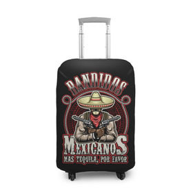 Чехол для чемодана 3D с принтом Bandidos в Белгороде, 86% полиэфир, 14% спандекс | двустороннее нанесение принта, прорези для ручек и колес | cartridges | drawing | graphic | hat | mexican | mexico | ornament | patterns | revolvers | rope | tape | tequila | thug | weapon | бандит | верёвка | графика | лента | мексика | мексиканский | орнамент | оружие | патроны | револьверы | рисунок | текила |