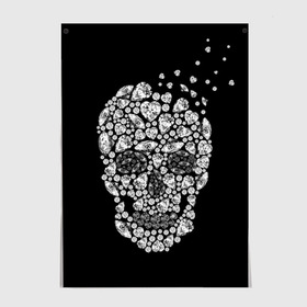 Постер с принтом Diamond skull в Белгороде, 100% бумага
 | бумага, плотность 150 мг. Матовая, но за счет высокого коэффициента гладкости имеет небольшой блеск и дает на свету блики, но в отличии от глянцевой бумаги не покрыта лаком | background | black | death | diamond skull | drawing | graphics | hal | hearts | precious stones | symbol | wealth | богатство | бриллиантовый | графика | день мертвых | драгоценные | камни | мексика | праздник | рисунок | сердца | символ | фон |