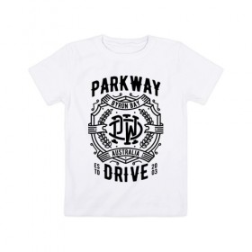 Детская футболка хлопок с принтом Parkway Drive в Белгороде, 100% хлопок | круглый вырез горловины, полуприлегающий силуэт, длина до линии бедер | Тематика изображения на принте: atlas | ire | parkway drive | pd | группы | метал | музыка | рок | хеви метал