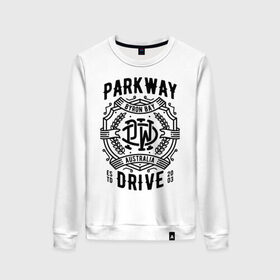 Женский свитшот хлопок с принтом Parkway Drive в Белгороде, 100% хлопок | прямой крой, круглый вырез, на манжетах и по низу широкая трикотажная резинка  | atlas | ire | parkway drive | pd | группы | метал | музыка | рок | хеви метал