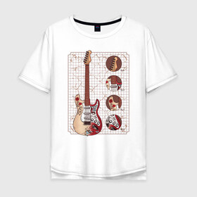 Мужская футболка хлопок Oversize с принтом Гитара в Белгороде, 100% хлопок | свободный крой, круглый ворот, “спинка” длиннее передней части | guitar | гитара | гитары | с гитарой