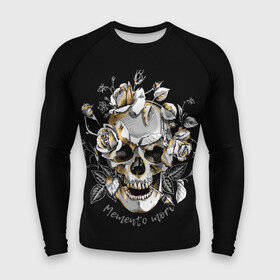 Мужской рашгард 3D с принтом Memento mori в Белгороде,  |  | blac | death | drawing | flowers | graphics | head | ornament | patterns | remember | roses | skeleton | skull | symbol | голова | графика | надпись | орнамент | помни | рисунок | розы | символ | скелет | текст | узоры | фон | цветы | череп | чер