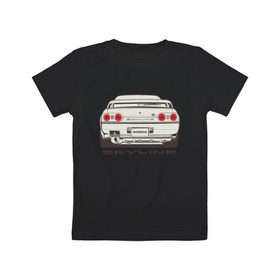 Детская футболка хлопок с принтом Nissan Skyline R32 в Белгороде, 100% хлопок | круглый вырез горловины, полуприлегающий силуэт, длина до линии бедер | nissan | nissan skyline | nissan skyline r32 | r32 | skyline r32