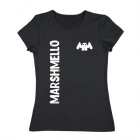 Женская футболка хлопок с принтом Marshmello в Белгороде, 100% хлопок | прямой крой, круглый вырез горловины, длина до линии бедер, слегка спущенное плечо | 