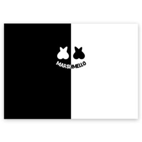 Поздравительная открытка с принтом Marshmello в Белгороде, 100% бумага | плотность бумаги 280 г/м2, матовая, на обратной стороне линовка и место для марки
 | black and white | christopher comstock | dj | marshmello | music | диджей | клубная музыка | клубняк | крис комсток | логотип | маршмэллоу | музыка | черно белый